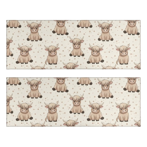 Highland Cow and Dot Print Anti Fatigue Kitchen Rugs Set Of 2, Non Slip Washable Decorative Floor Mats for Sink Laundry and Home Use, 17"x47"