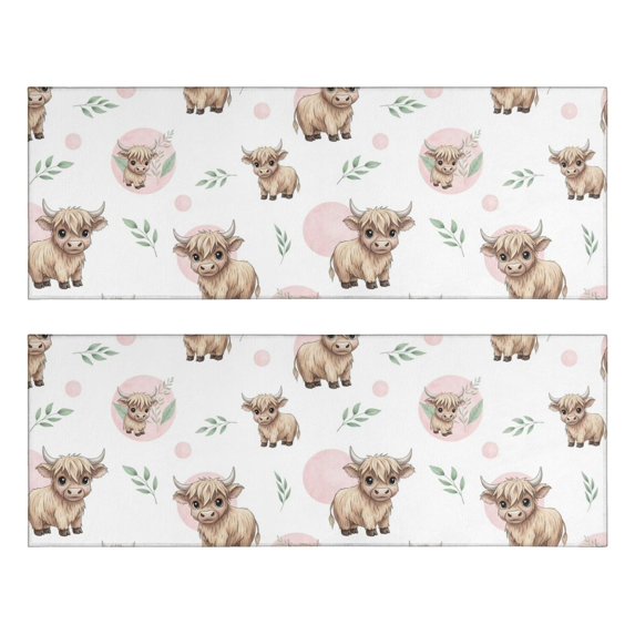 Highland Cow and Dot Print Anti Fatigue Kitchen Rugs Set Of 2, Non Slip Washable Decorative Floor Mats for Sink Laundry and Home Use, 17"x47"