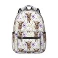 thumbnail image 1 of Highland Cow and Flower Print Backpack for School, Cute School Bag with Adjustable Shoulder Straps and Padded Back, 15.3"x11"x7.1", 1 of 5
