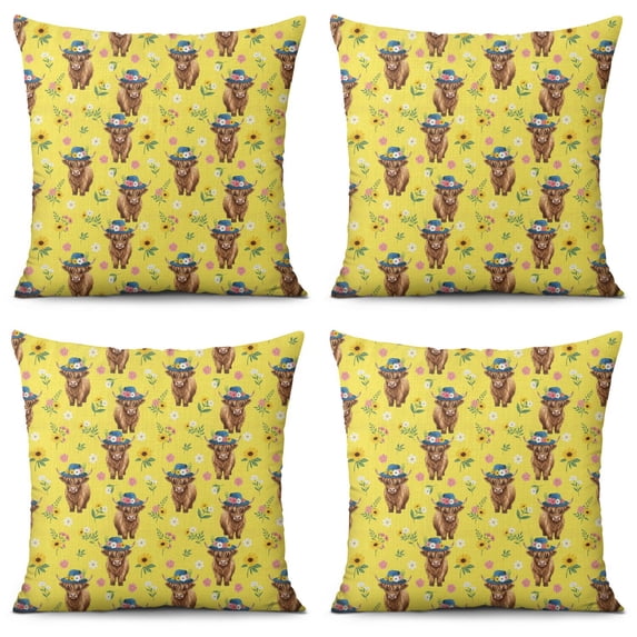 Cow Db Highland Cow and Hat Print Throw Pillow Covers 16