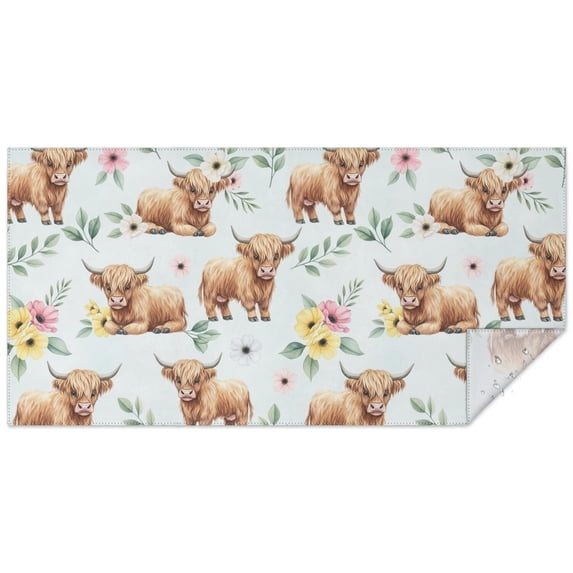 Highland Cow and Leaf Print Waterproof Tablecloth, Rectangular ...