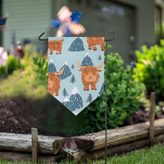 Highland Cow and Mountains Garden Flag 18" x 12.5" Double Sided Yard Lawn Outdoor Decor Small Yard Flags