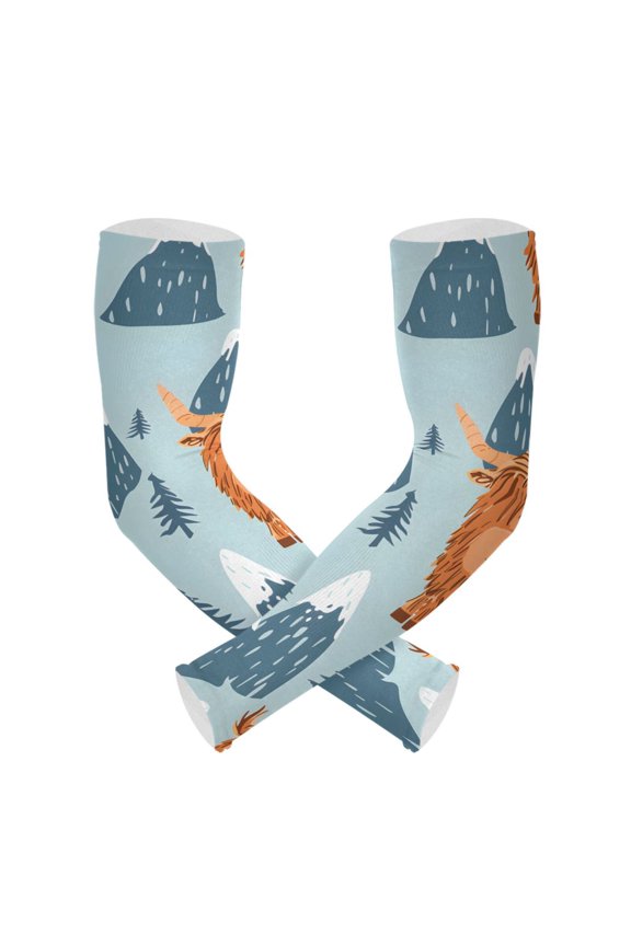 Highland Cow and Mountains Gardening Sleeves UV Sun Protection Cooling Arm Sleeves Anti-Scratch Farmers Sleeves for Women Men