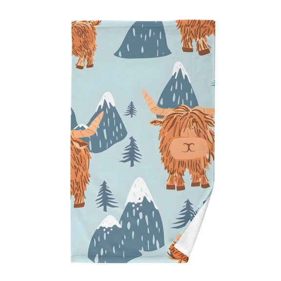 Highland Cow and Mountains Hand Towel Bath Towels Face Towels Cotton Absorbent for Home Hotel Spa Swimming Yoga Sports