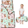 thumbnail image 1 of Highland Cow and Rose Print Teens Toddler Nap Mat with Pillow, Sleeping Mat Bag for Preschool Daycare 50"x20", 1 of 6