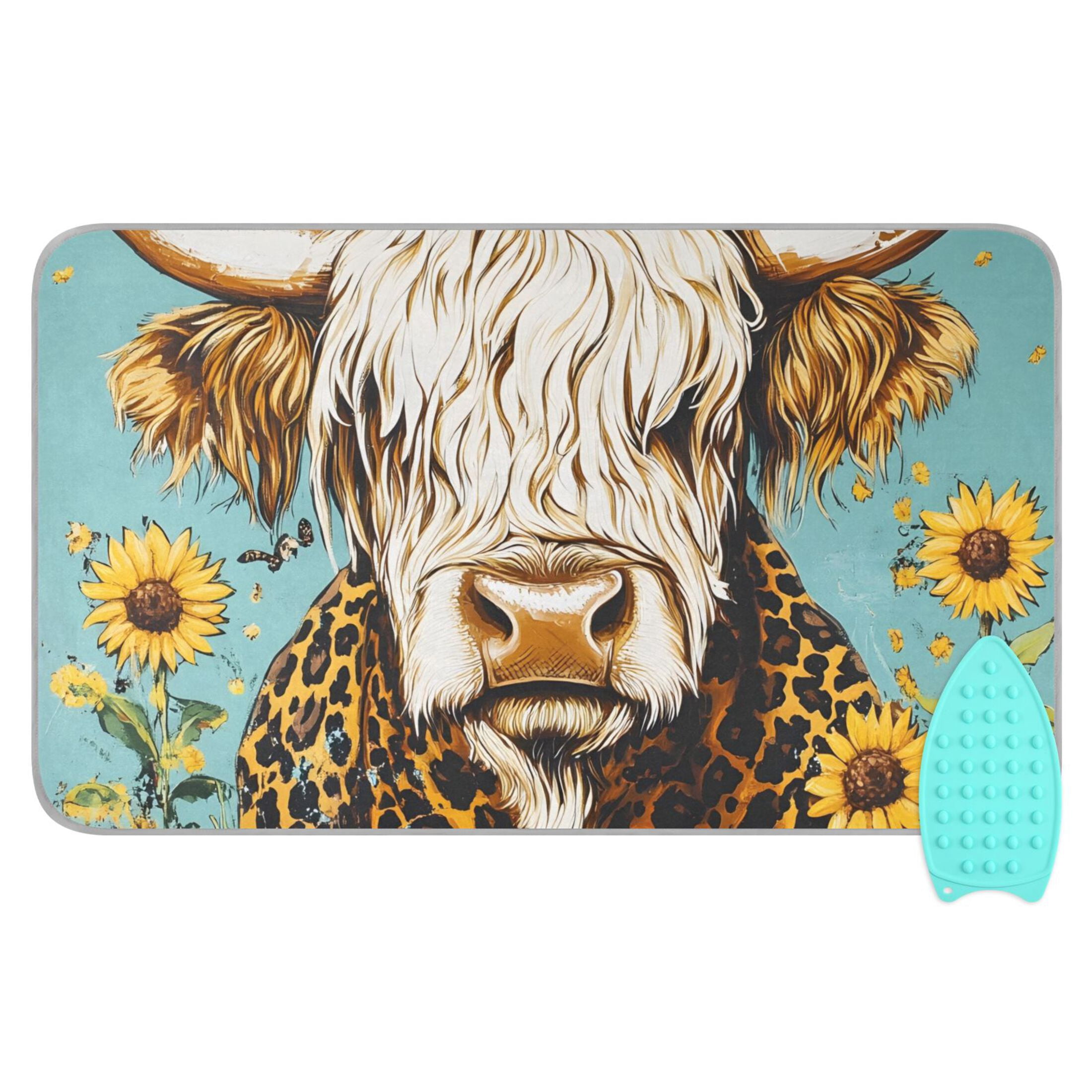 Highland Cow and Sunflowers Ironing Mat Blanket Portable Travel Ironing Pad Heat Resistant Pad 47.2" x 27.6”