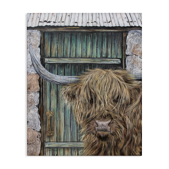 Highland Cow by Barn Door Canvas Wall Art, design by Jean Plout