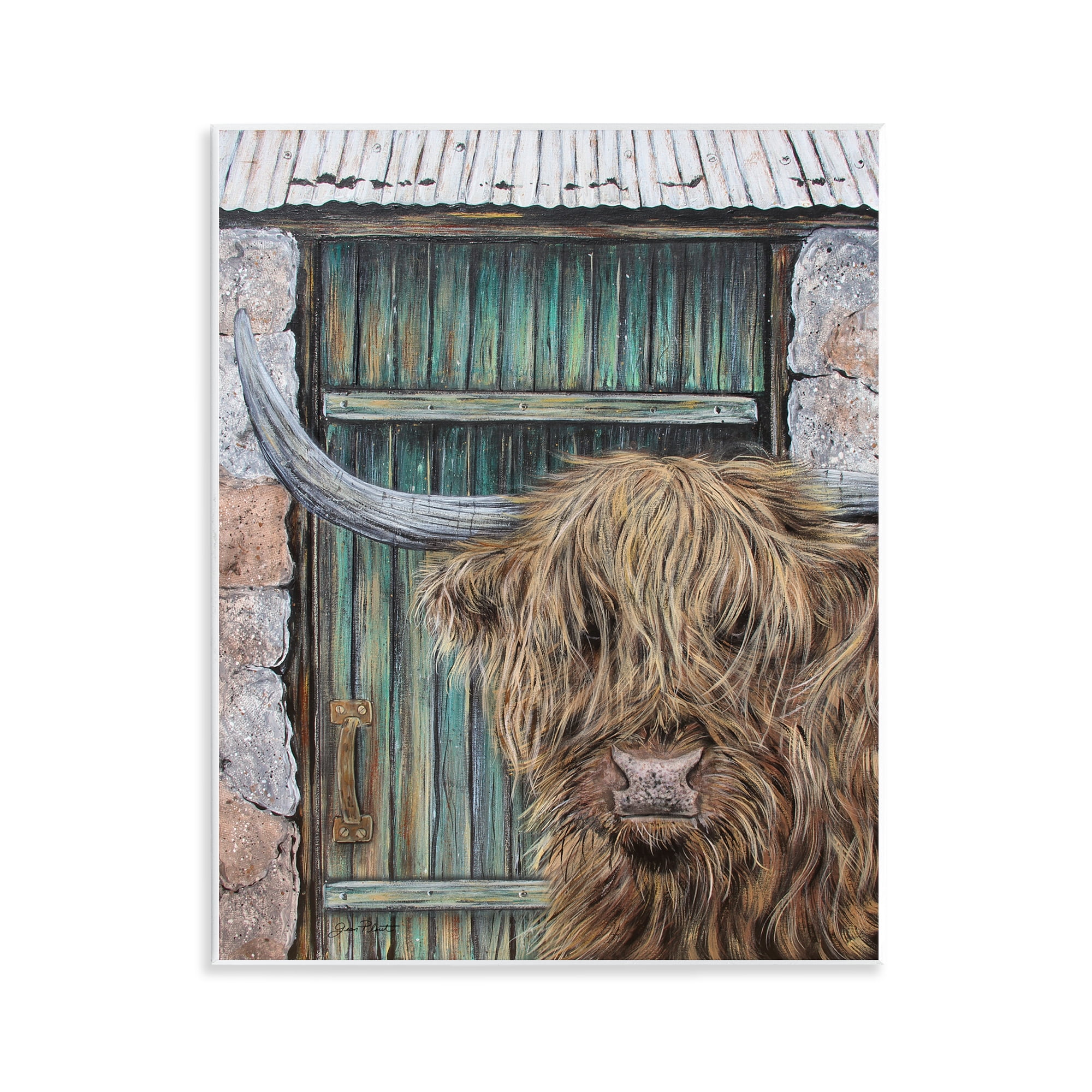 Highland Cow by Barn Door Wall Plaque Art, design by Jean Plout