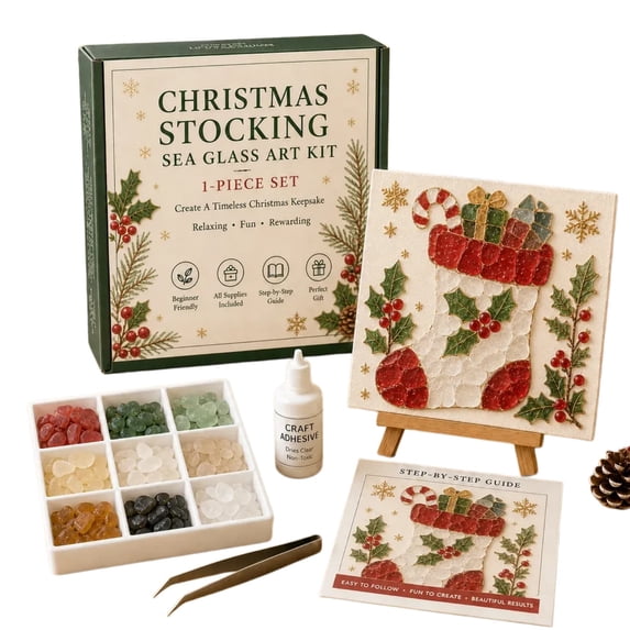 Christmas Sea Glass Mosaic Art Kit, DIY Sea Glass Art Kits for Adults, Multiple Designs Handmade Mosaic Art Kits for Tabletop, Home