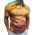 thumbnail image 1 of Highland Cow with Sunflowers Men Zipper T-shirt Summer Casual Short Sleeve T-shirt Top, 1 of 7