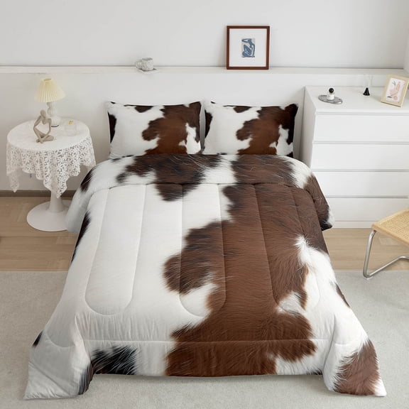 Highland Cowhide Comforter Sets Full Size,Cute Cow Print Bedding Set Teens Adults,Rustic Animal Bed Set,Africa Animal Down Comforter