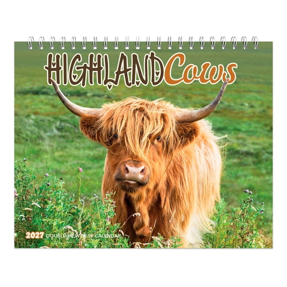 Highland Cows | 2027 7.5x6" Double-View Easel Desk Calendar