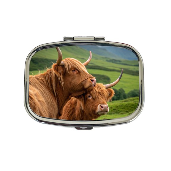 Highland Cows Hug Love Small Travel Handbag Pill Box Case