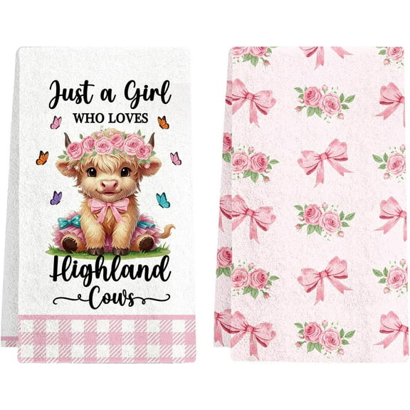 Highland Cows Kitchen Towels Set of 2, Funny Dish Towels for Kitchen Drying, Dish Towels Cooking Gifts for Women, Vintage Kitchen Decor for Farmhouse with Cute Cattle