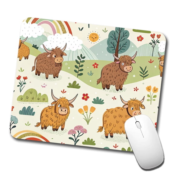 Highland Cows Scattered Mouse Pad Low Profile Gaming Mat