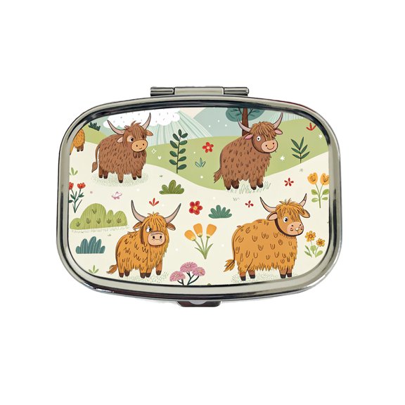Highland Cows Scattered Small Travel Handbag Pill Box Case