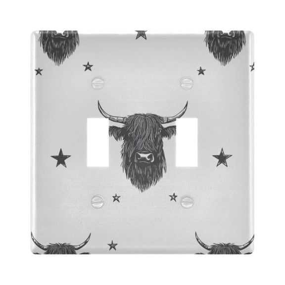 Highland Cows Stars Doodle Art Light Switch Cover Electrical Outlet Cover Replaceable Wall Plates 2-Gang