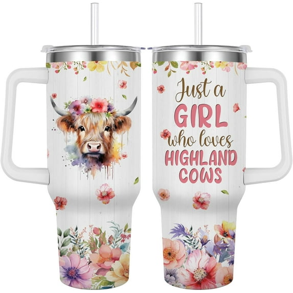 Highland Cows Travel Mug for Girls,Vacuum Insulated Tumbler 40oz