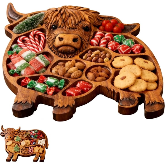 Highland Cute Cow Wooden Charcuterie Board, Wooden Cow Food Platter, Appetizer Board, for Snack Fruit Meat Cheese Home Party Banquet Family Gathering Dining Table Holiday Kitchen