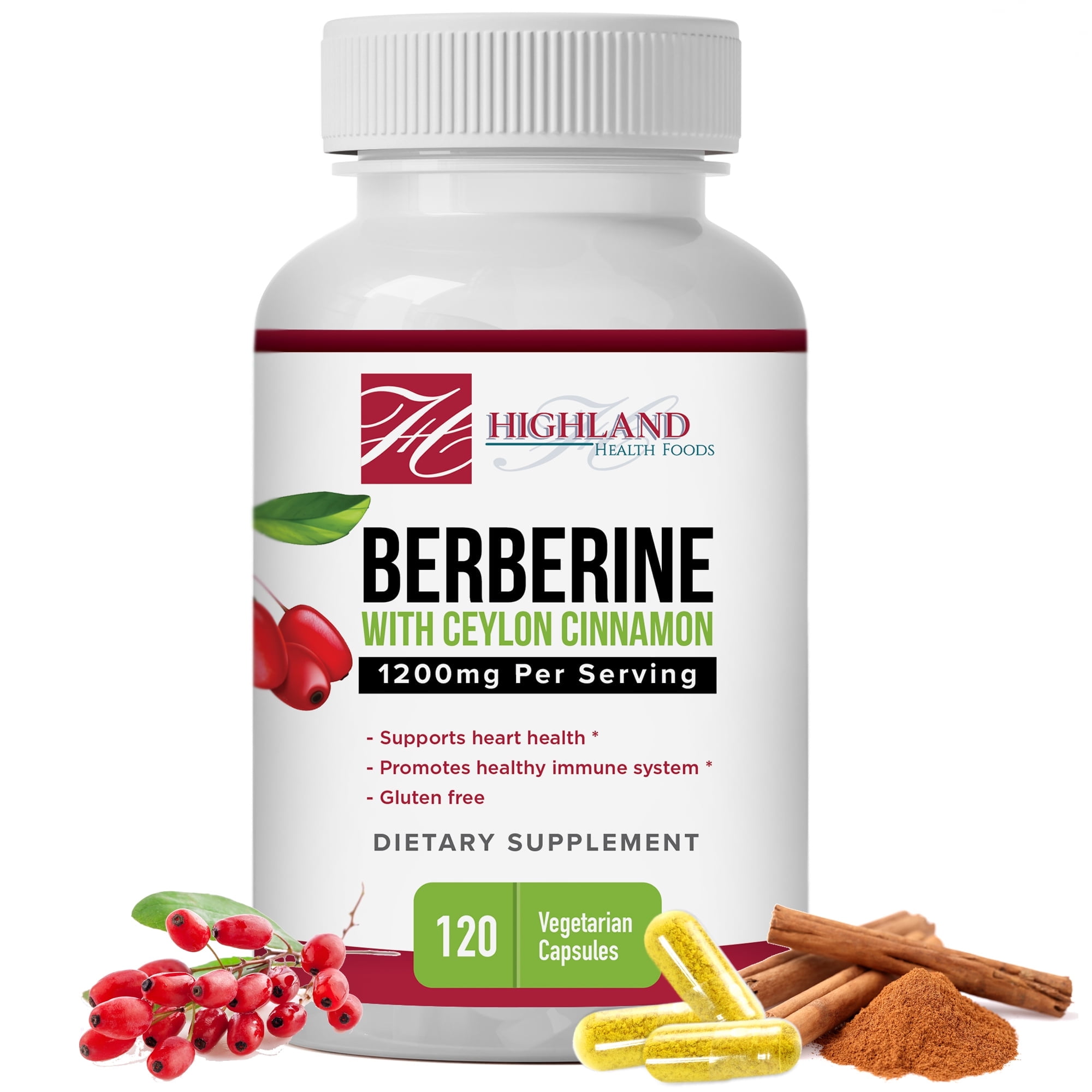 Highland Health Foods Berberine HCL with Ceylon Cinnamon, 120 Veg Caps