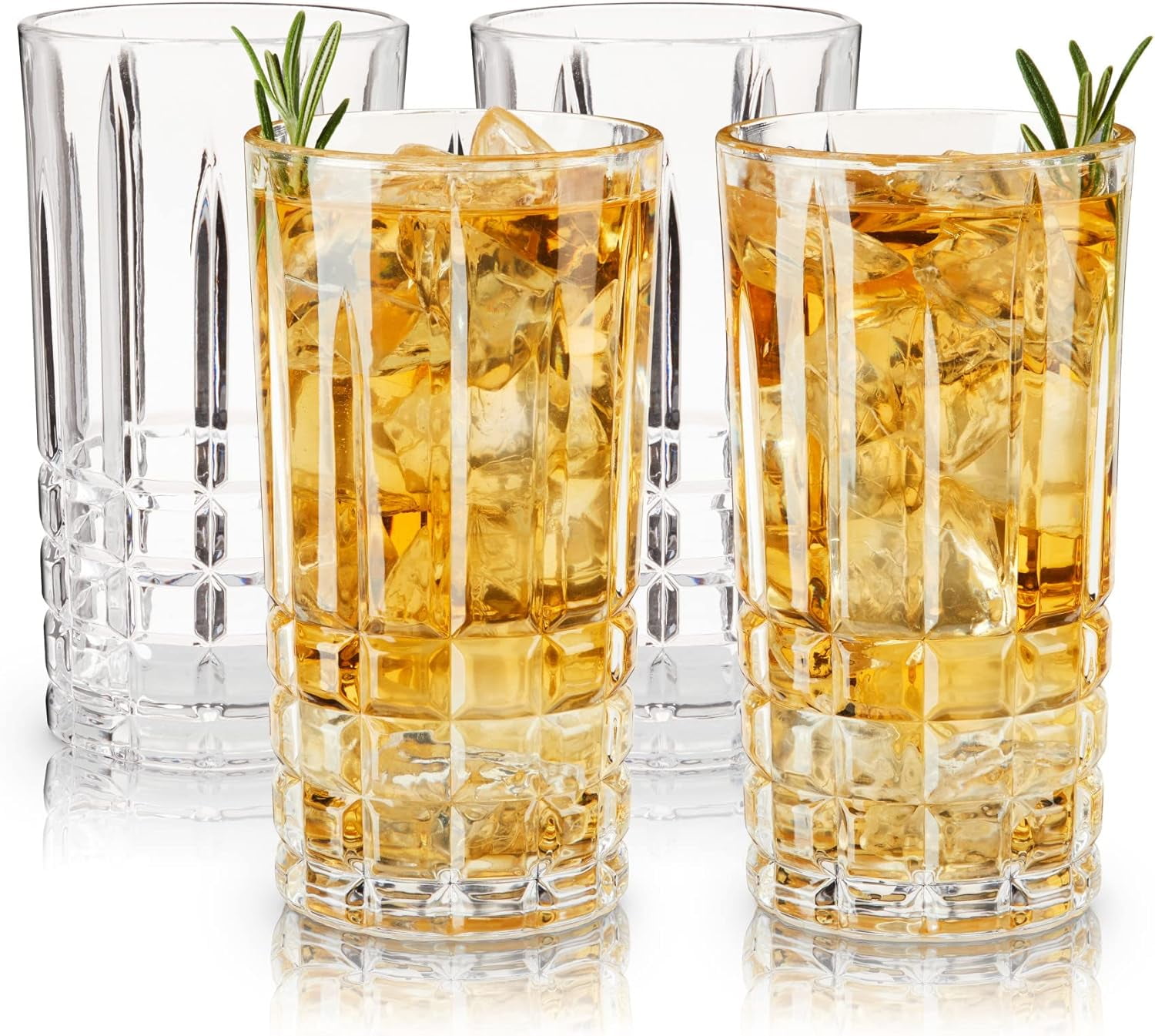 Highland Highball Drinking Glasses Set of 4 - Premium Crystal Square ...