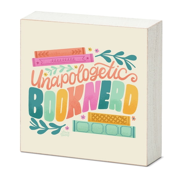 Highland Home Book Nerd Freestanding Solid Wood Block Sign