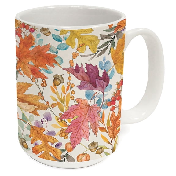 Highland Home Colorful Autumn Leaves 15 oz. Decorative Ceramic Mug