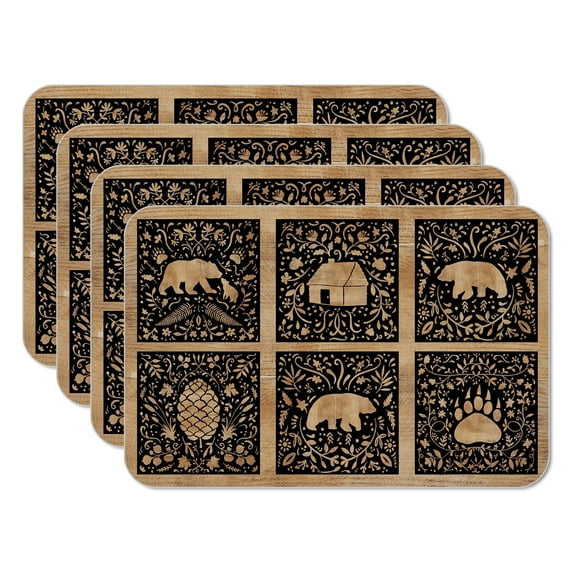 Highland Home "Crafted Cabin" 4-Pack Reversible Easy Care Plastic Placemats