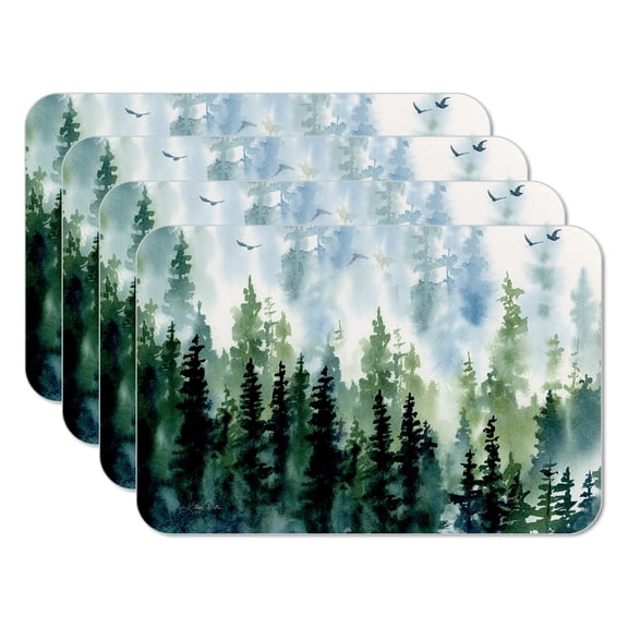 Highland Home "Foggy Tree Line" 4-Pack Reversible Easy Care Plastic Placemats