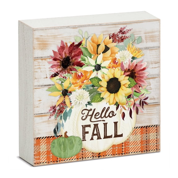 Highland Home "Hello Fall" Freestanding Solid Wood Block Sign