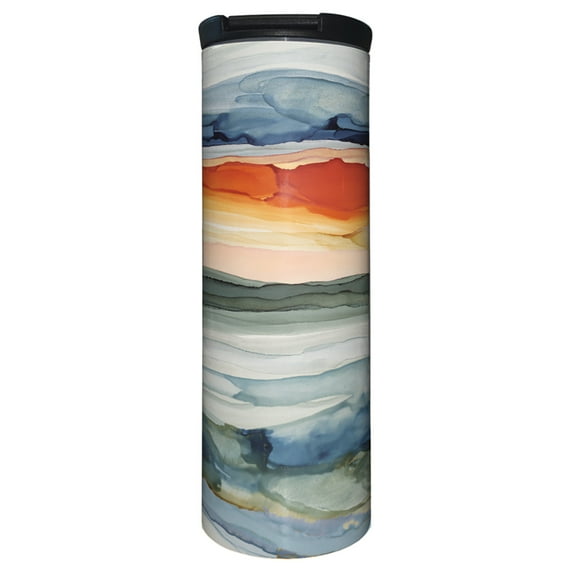 Highland Home "Watercolor Sunrise" 17 oz. Double Wall Stainless Steel Tumbler w/Lid