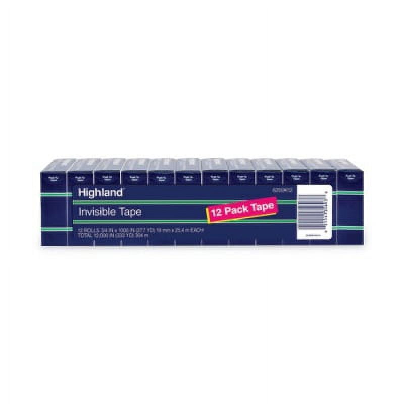 Highland Invisible Permanent Mending Tape, 1" Core, 0.75" x 83.33 ft, Clear, 12/Pack, Each