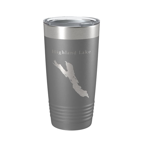 Highland Lake Bridgton Map Tumbler Travel Mug Insulated Laser Engraved Coffee Cup Maine 20 oz Dark Gray