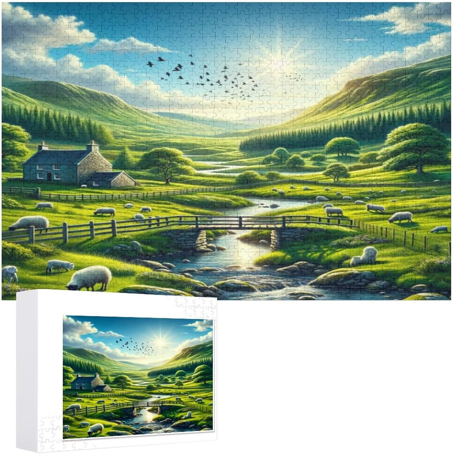 1000 Piece Winter Landscape Jigsaw Puzzle For Adults - Snowy Cabin Sunset Scene, Challenging Family Puzzle