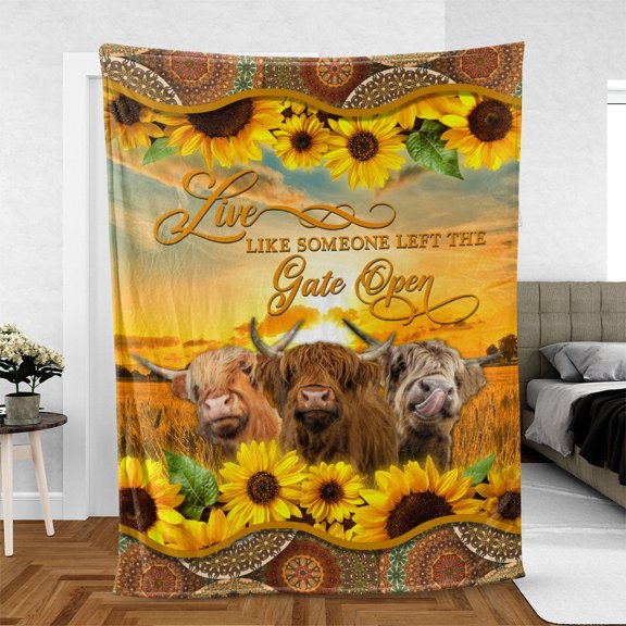 Highland - Live Like Someone Left The Gate Open Blanket, Farmer, 60x80in Fleece Blanket