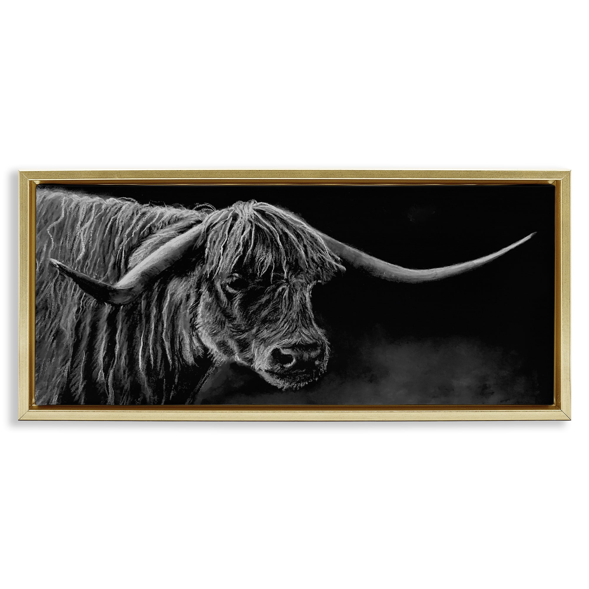 Highland Longhorn Portrait Gold Framed Floater Canvas Wall Art, design by Patricia Reynolds