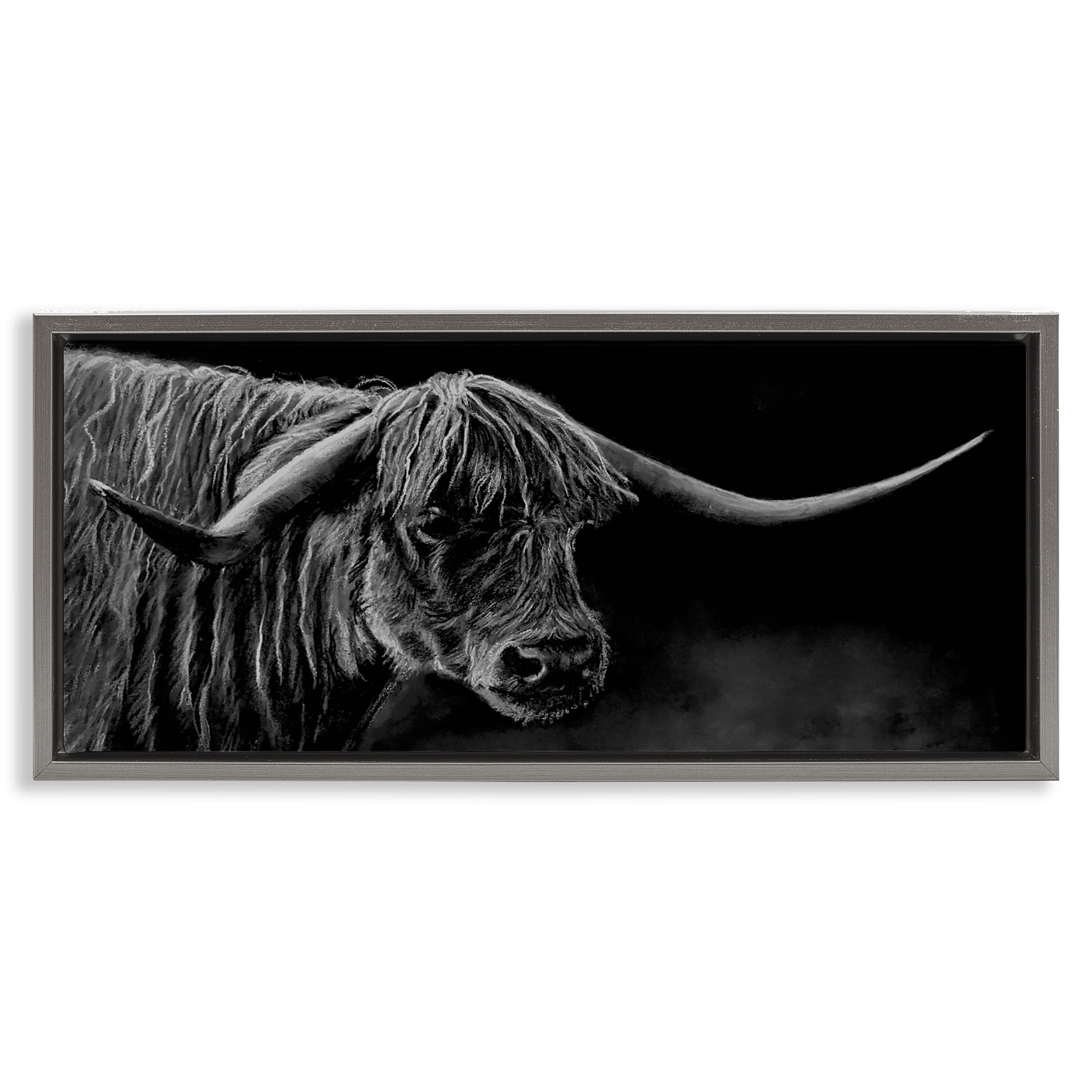 Highland Longhorn Portrait Gray Framed Floater Canvas Wall Art, design by Patricia Reynolds