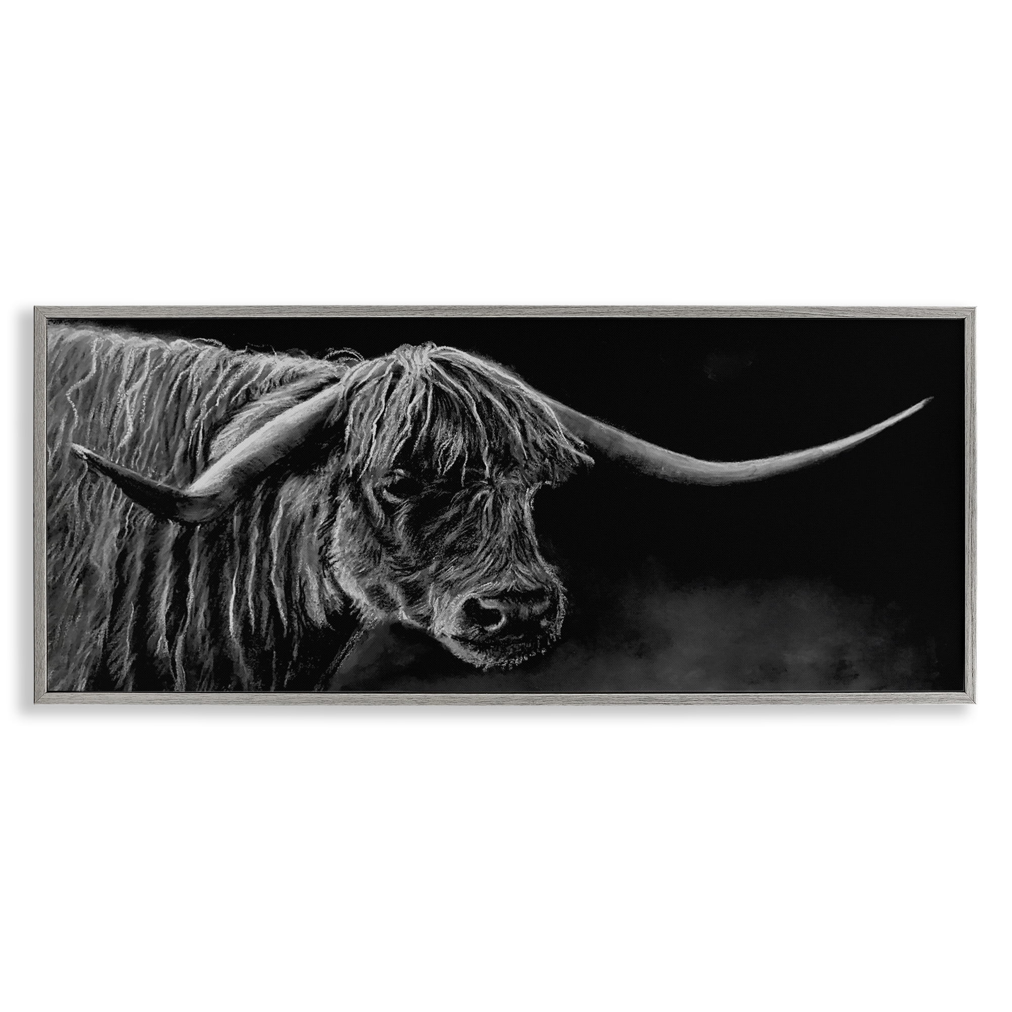 Highland Longhorn Portrait Gray Framed Giclee Art, design by Patricia Reynolds