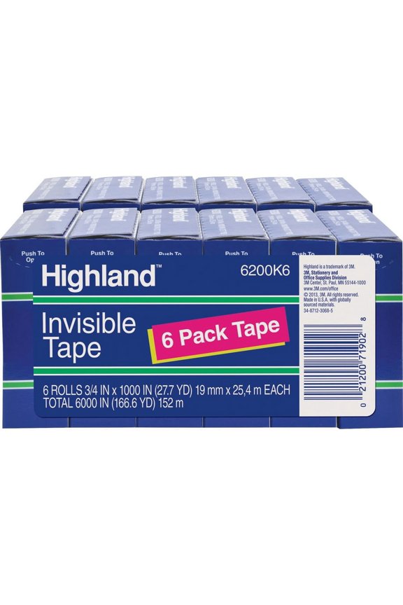 , MMM6200341000BD, 3/4"W Matte-finish Invisible Tape, 12 / Bundle, Matte Clear