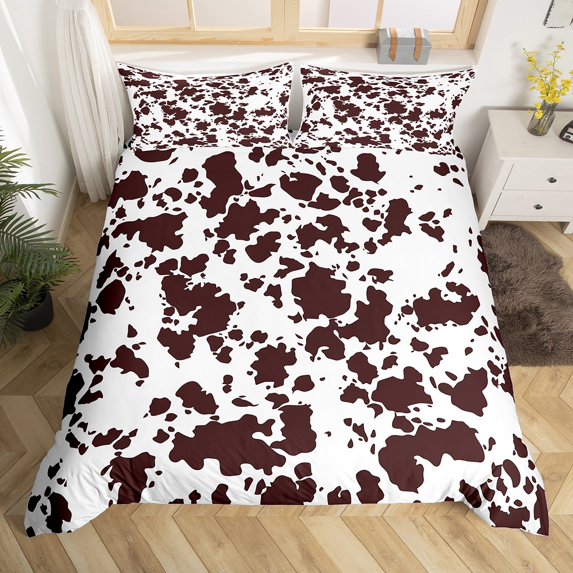 Highland Milk Cow Bedding Set,Western Cowhide Duvet Cover Set,Bull Cattle Rustic Farmhouse Quilt Cover with Zipper Closure(No Comforter)