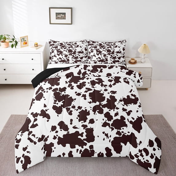 Highland Milk Cow Comforter Set Twin,Cartoon Brown Cow Print Bedding,Western Cowhide Down Comforter,Bull Cattle Rustic Farmhouse Bedding Comforter Sets Soft Lightweight