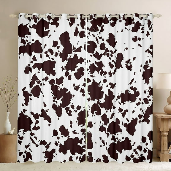 Highland Milk Cow Window Curtains Drapes 2 Panels,Cartoon Brown Cow Print Curtains,Western Cowhide 30%-50% Blackout Curtains,Bull Cattle Rustic Farmhouse Darkening Curtains,(38Wx45L)