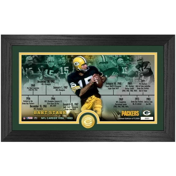 Highland Mint Bart Starr Green Bay Packers 12'' x 20'' Timeline Pano Photo Mint