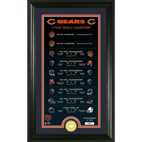 Highland Mint Chicago Bears 12'' x 20'' Team Legacy Photo Mint