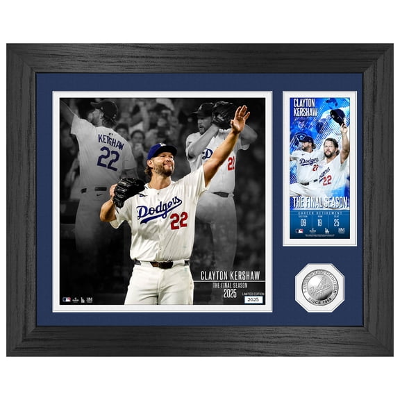 Highland Mint Clayton Kershaw Los Angeles Dodgers Retirement 11" x 14" Silver Coin Ticket Photo Mint