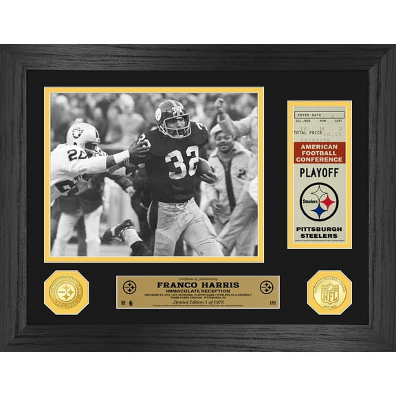 Highland Mint Franco Harris Pittsburgh Steelers 14'' x 18'' Immaculate Reception 50th Anniversary Ticket Photo Mint