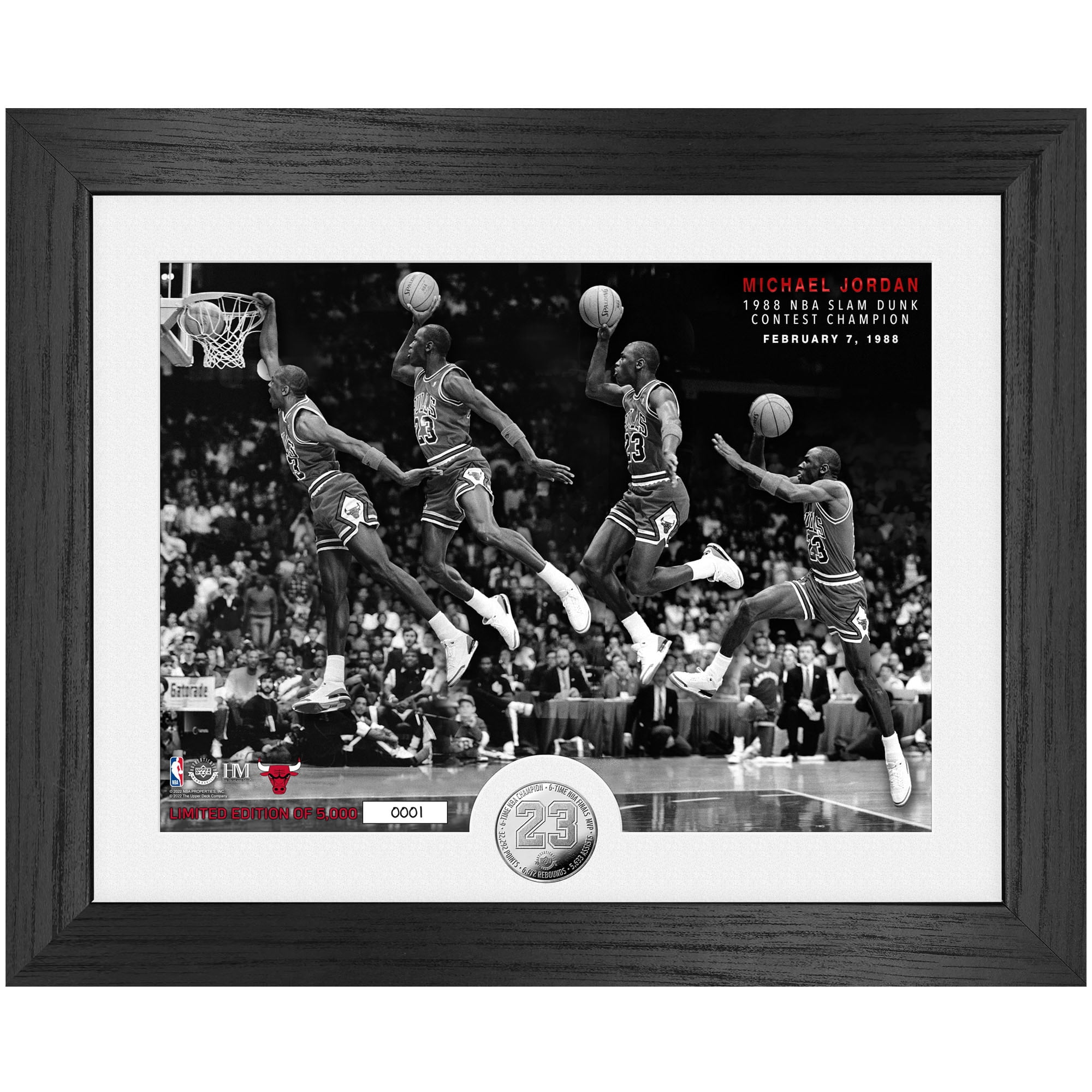 Michael Jordan Chicago Bulls 13'' x 16'' 1988 NBA Slam Dunk Champion Framed Photo Mint