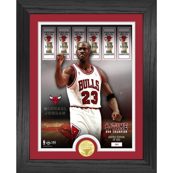 Highland Mint Michael Jordan Chicago Bulls 6-Time NBA Finals Champion 13'' x 16'' Bronze Coin Banner Photo Mint