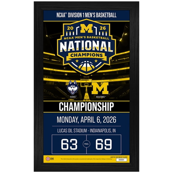 Highland Mint Michigan Wolverines 2026 NCAA Men's Basketball National Champions 15" x 24" Game Day Framed Photo