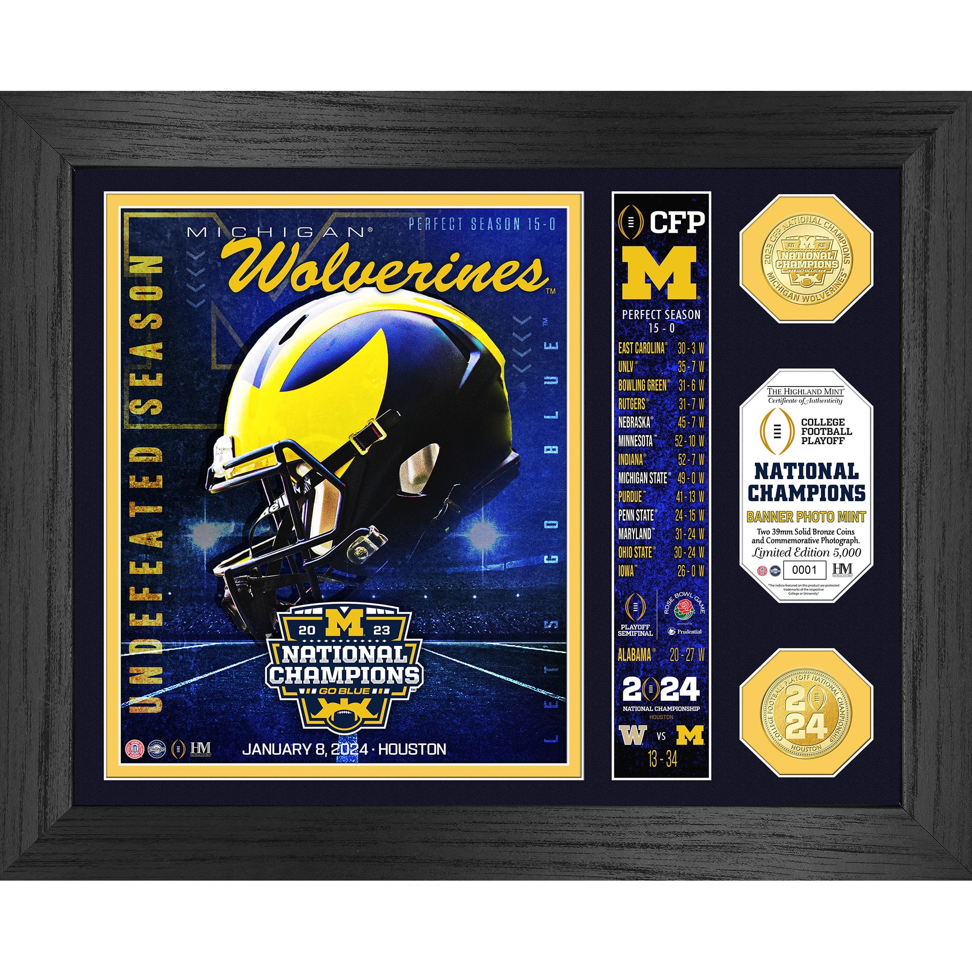 Highland Mint Michigan Wolverines College Football Playoff 2023 National Champions 13" x 16" Banner Bronze Coin Photo